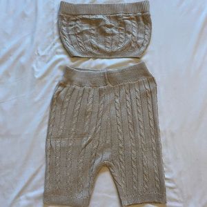 two (2) piece sweater tube top and biker short set